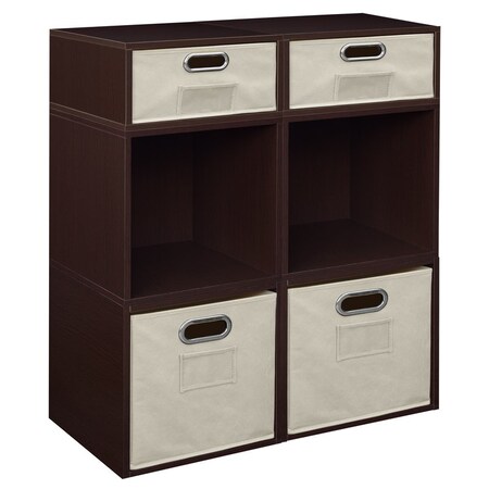 Regency Niche Cubo Storage Organizer Open Bookshelf Set- 4 Full Cubes/2 Half Cubes with Foldable Storage Bins- Truffle/Natural PC4F2HTF-2F2HNT